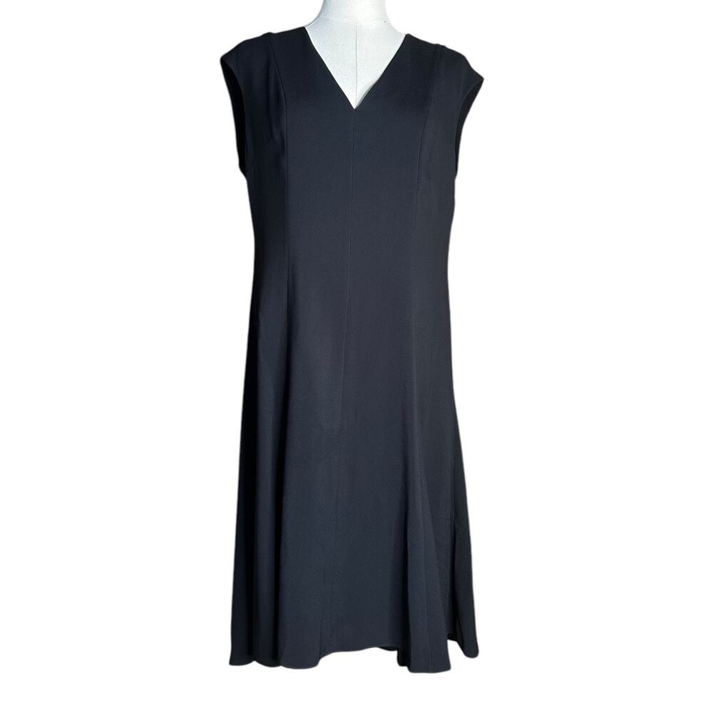 St John Black Viscose Sleeveless V Neck Fit & Flare Dress Cocktail Party Size 10